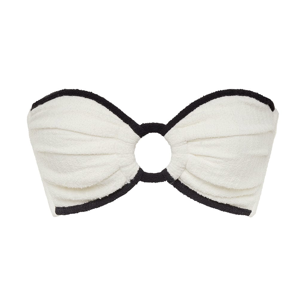 Cream (Black Binded) Terry Rib Tori Ties Bandeau Bikini Top