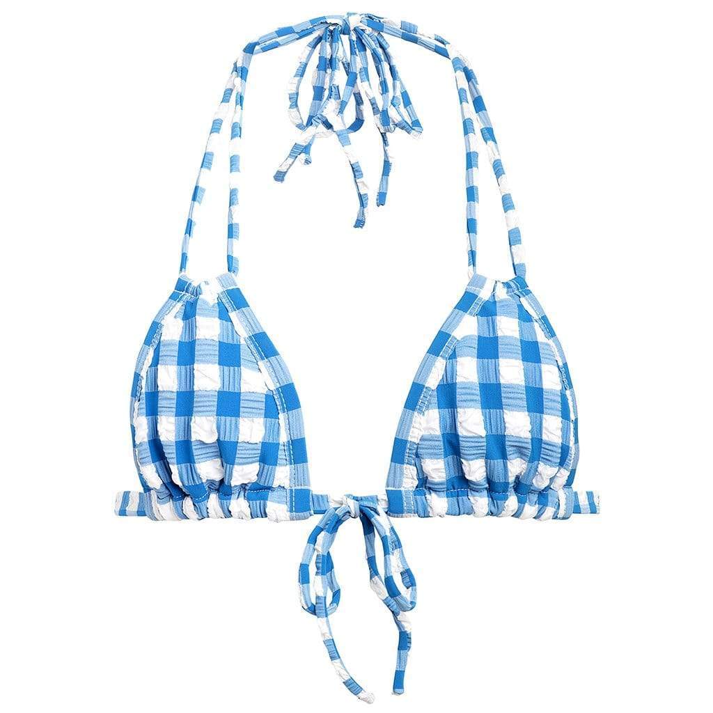 Blue Gingham Euro Bow Bikini Top Montce Swim