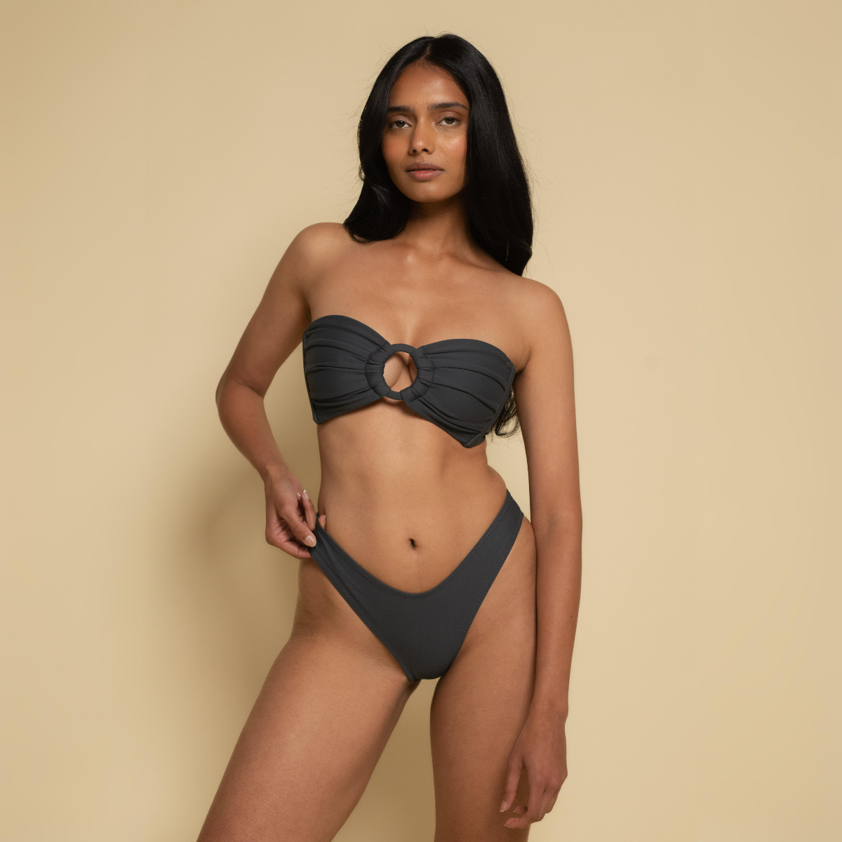 Charcoal Added Coverage Lulu (Zig-Zag Stitch) Bikini Bottom