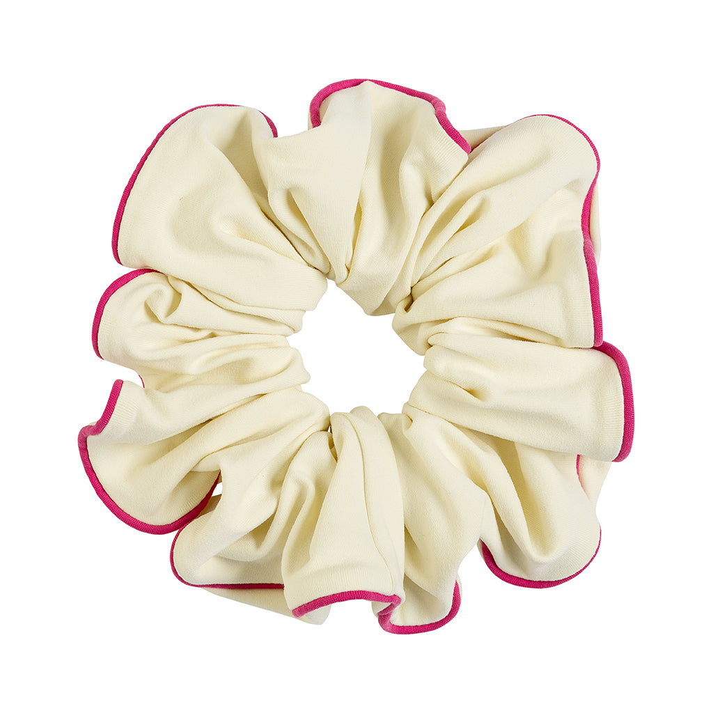 Cream Raspberry Binded Piped Chunky Scrunchie