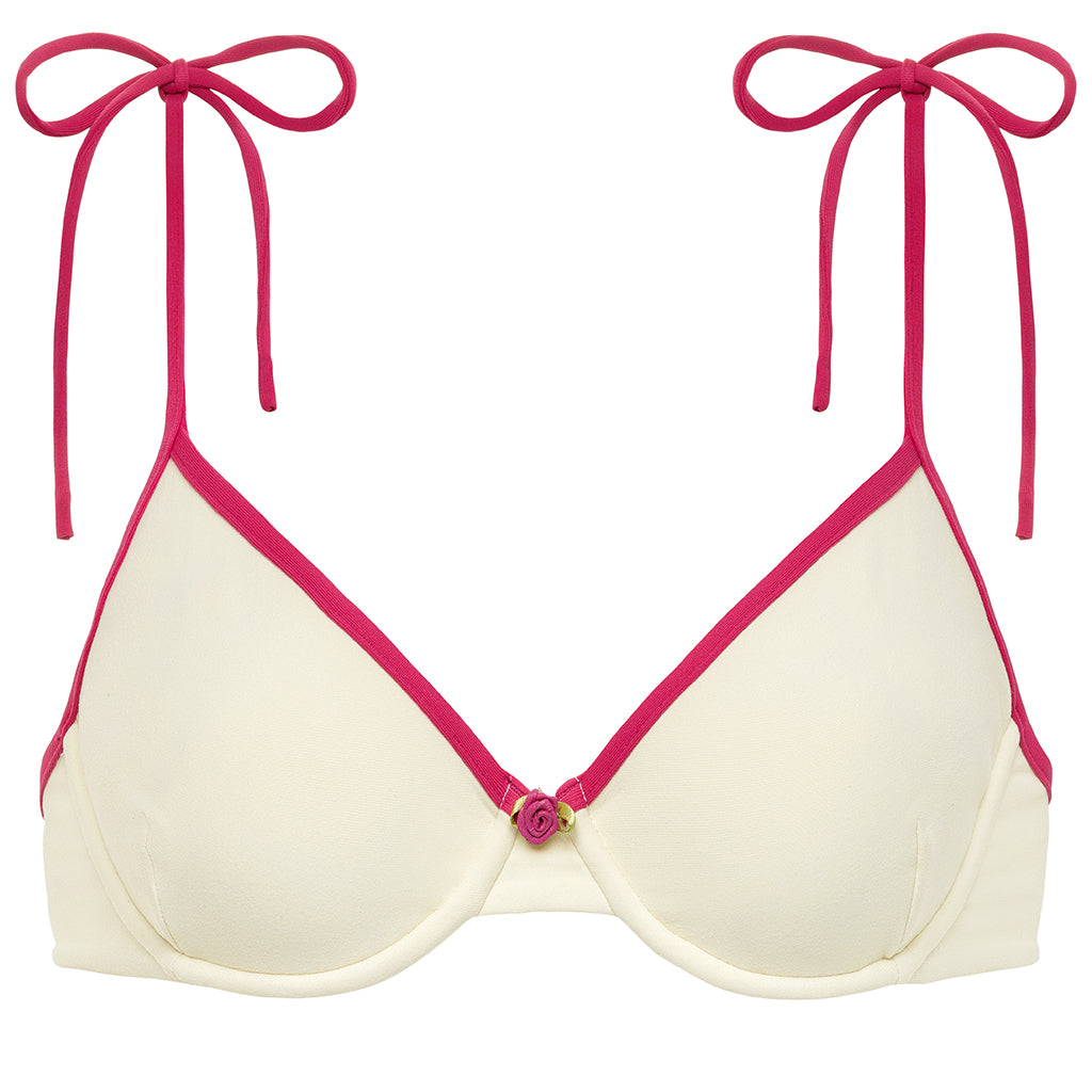 Cream Raspberry Binded Dainty Bikini Top