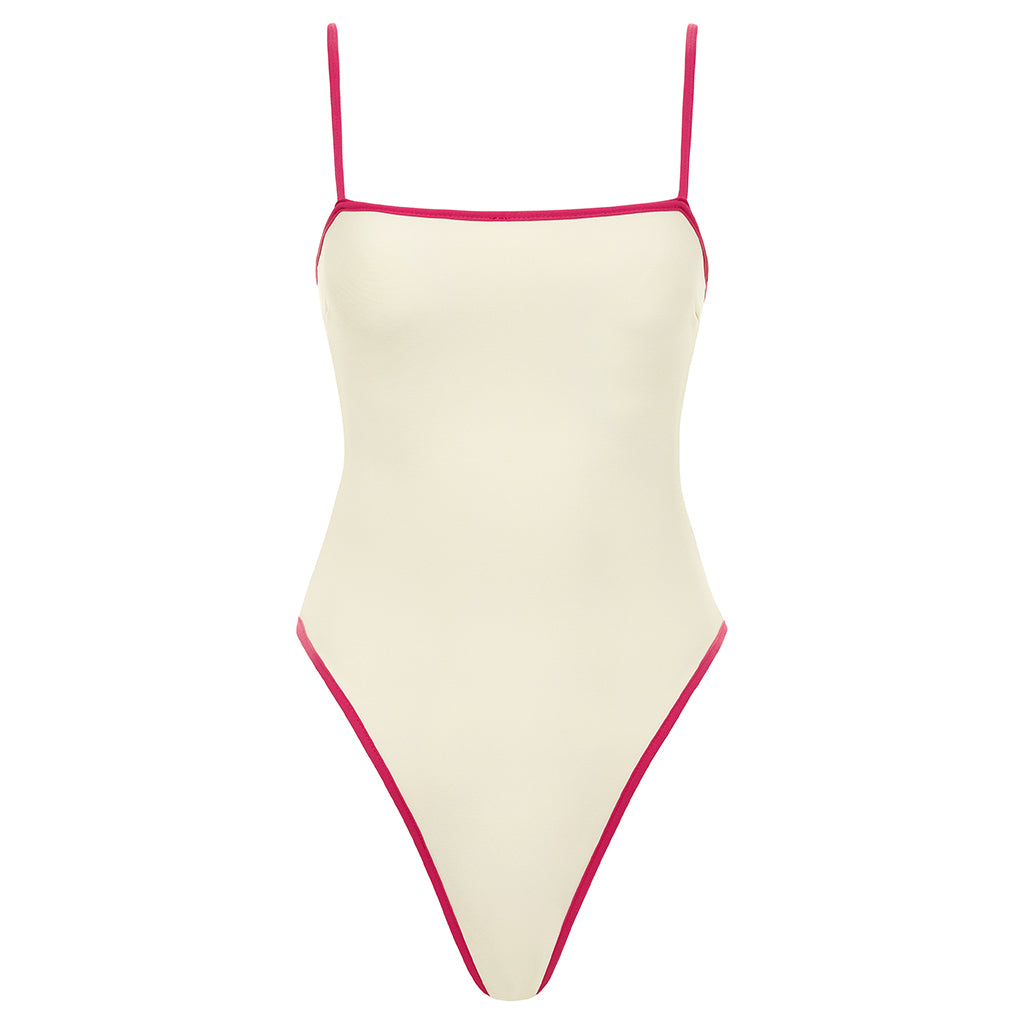 Cream Raspberry Binded Jacelyn One-Piece