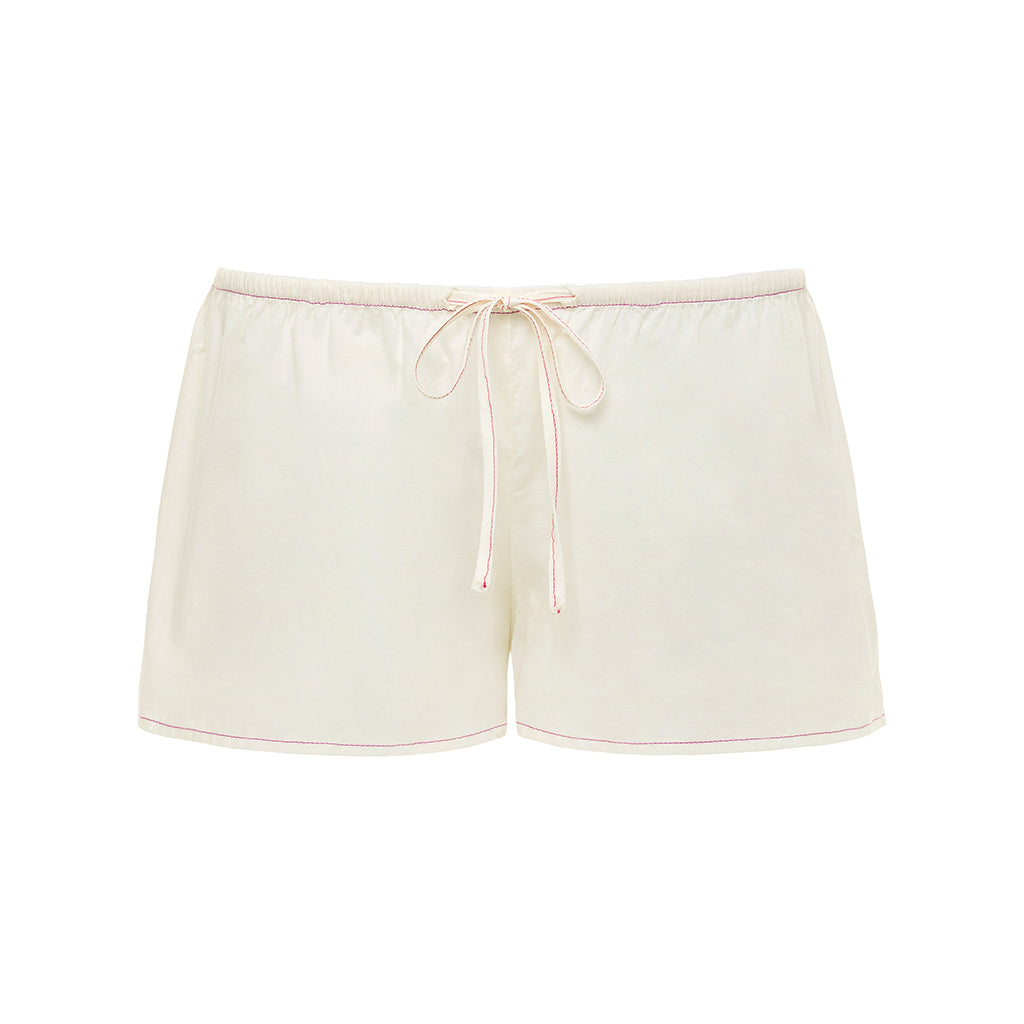 Cream (Raspberry Stitch) Low-Rise Drawstring Short