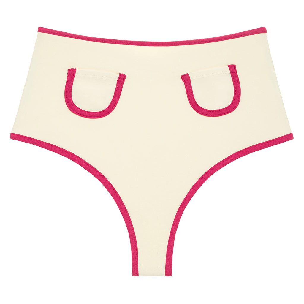 Cream Raspberry Binded Polly Bikini Bottom