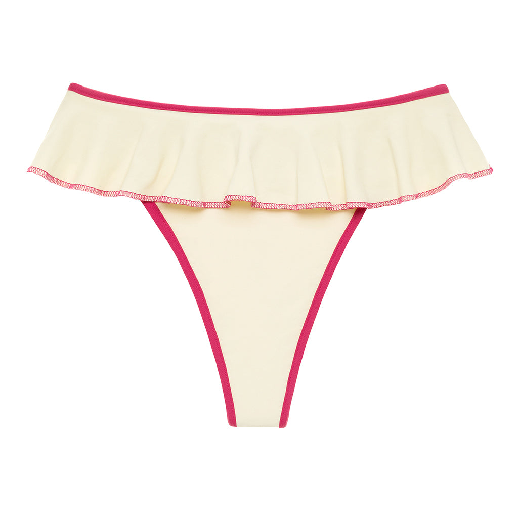 Cream Raspberry Binded Tamarindo Ruffle Bikini Bottom