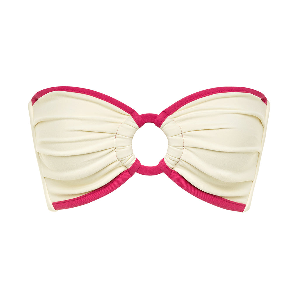 Cream Raspberry Binded Tori Ties Bandeau Bikini Top