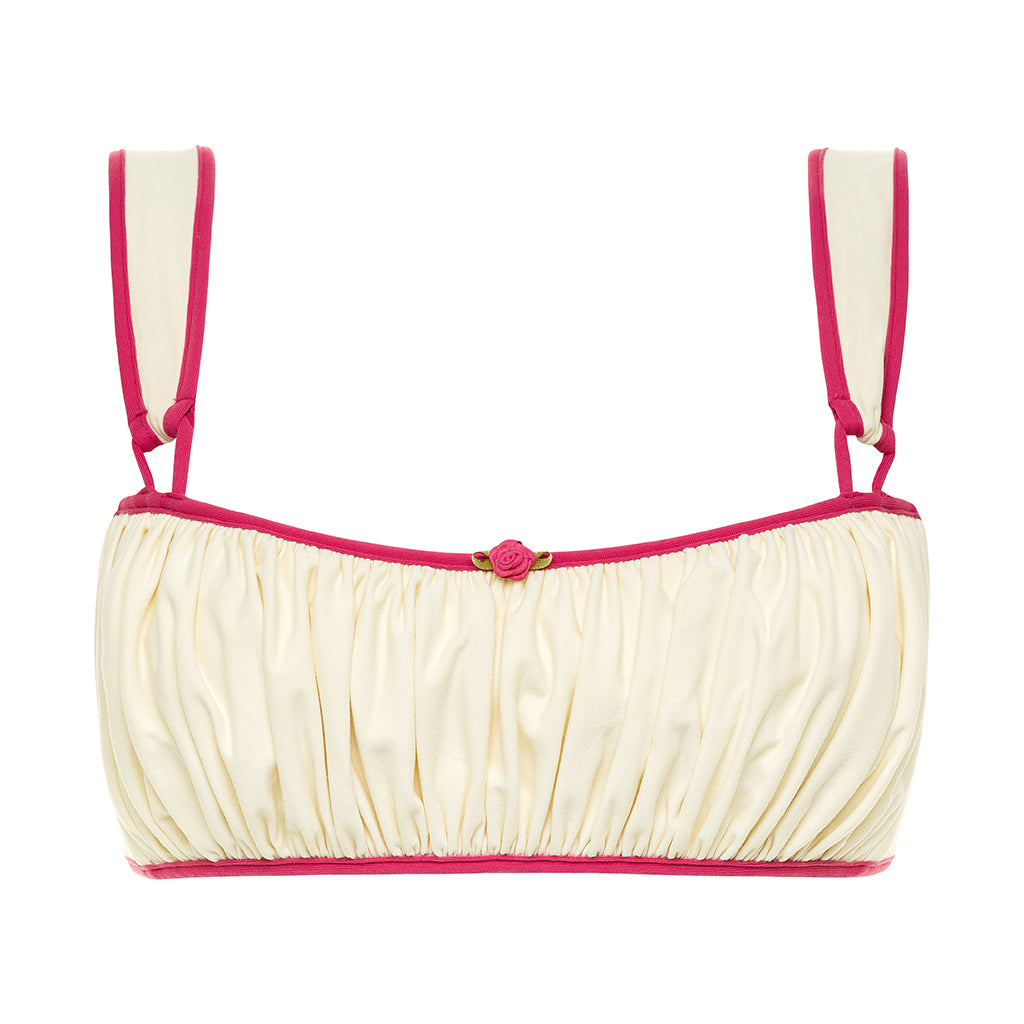 Cream Raspberry Binded Victoria Bikini Top