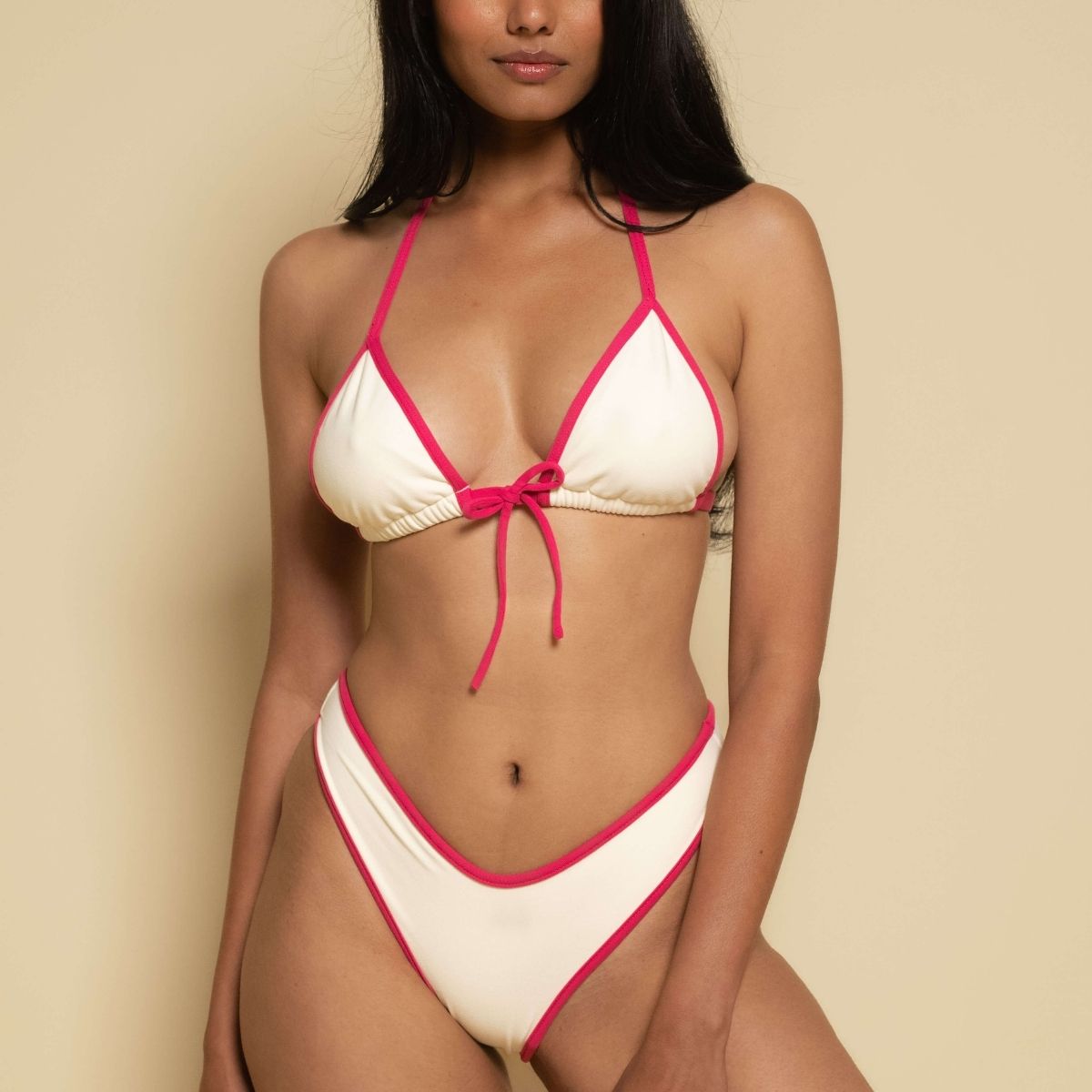 Cream Raspberry Binded Lulu Bikini Bottom