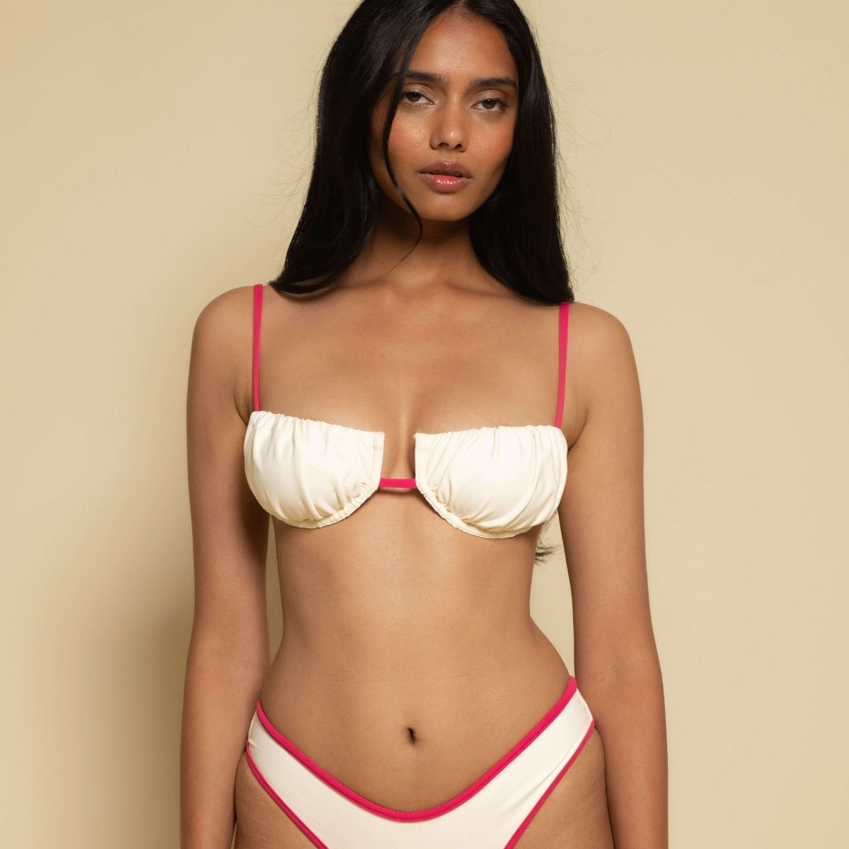 Cream Raspberry Binded Petal Bikini Top