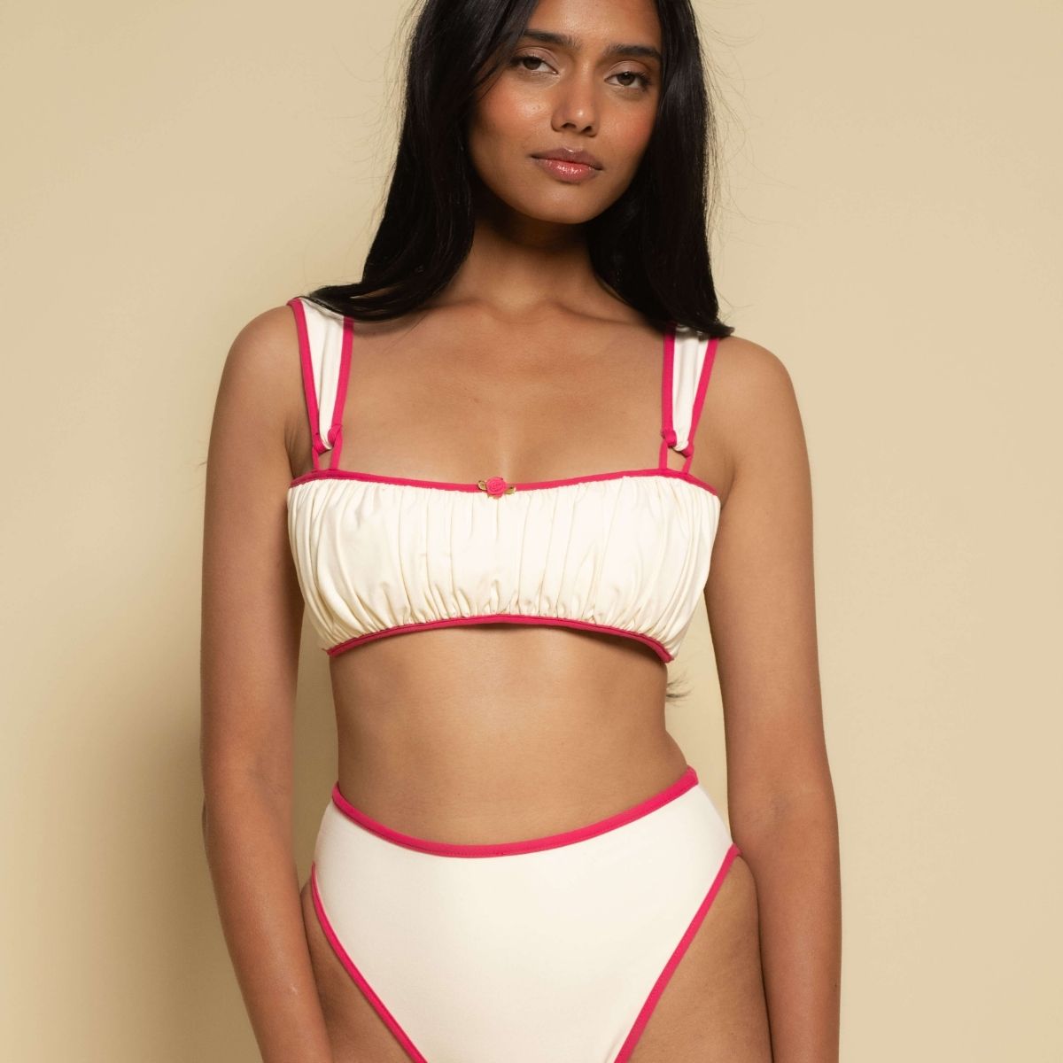 Cream Raspberry Binded Victoria Bikini Top