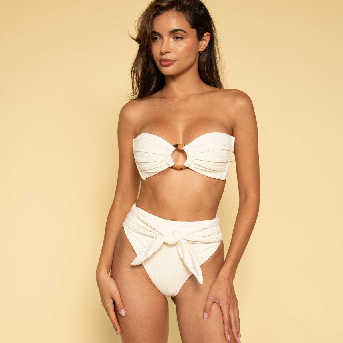 Cream Rib Paula Tie-Up Bikini Bottom