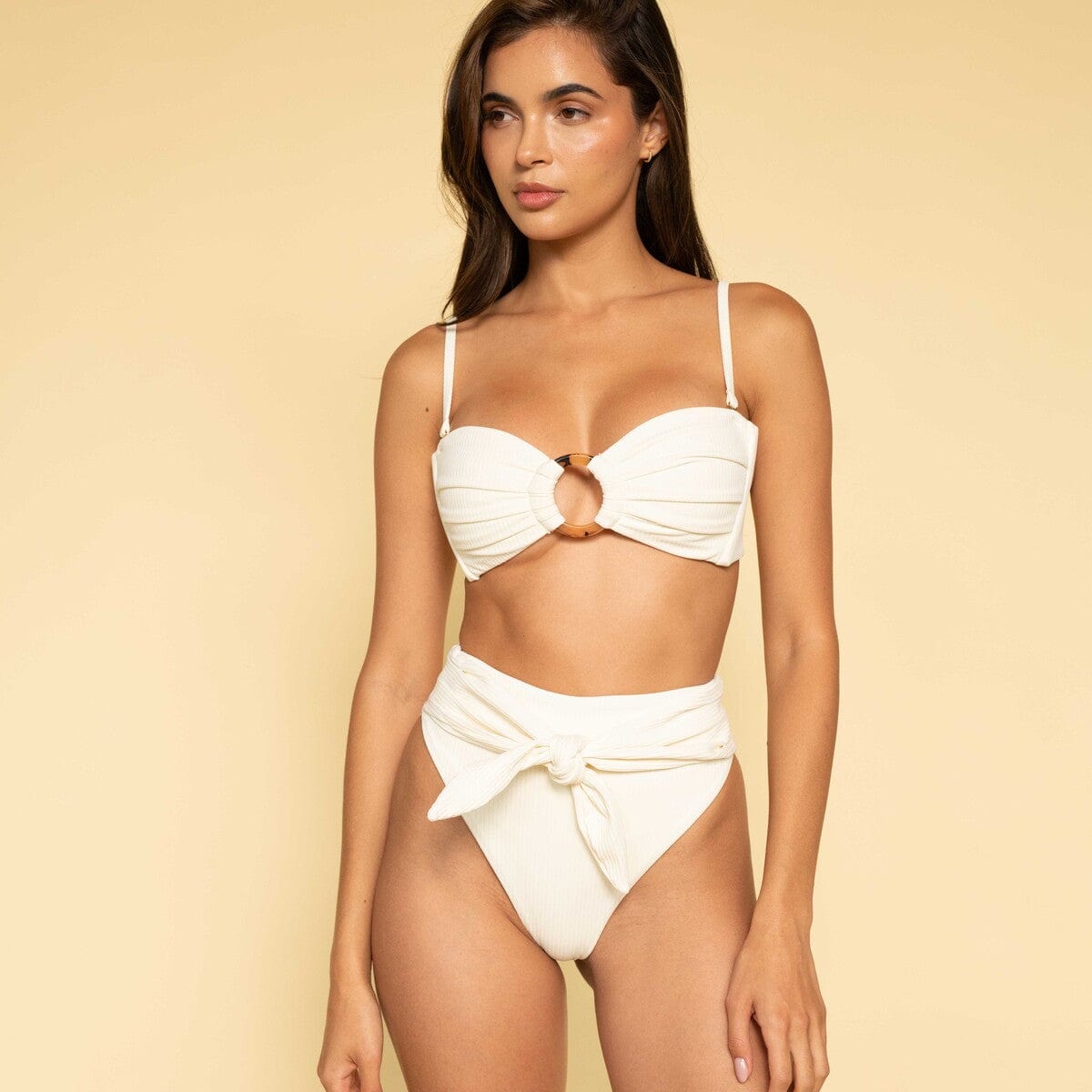 Cream Rib Tori Bandeau Bikini Top