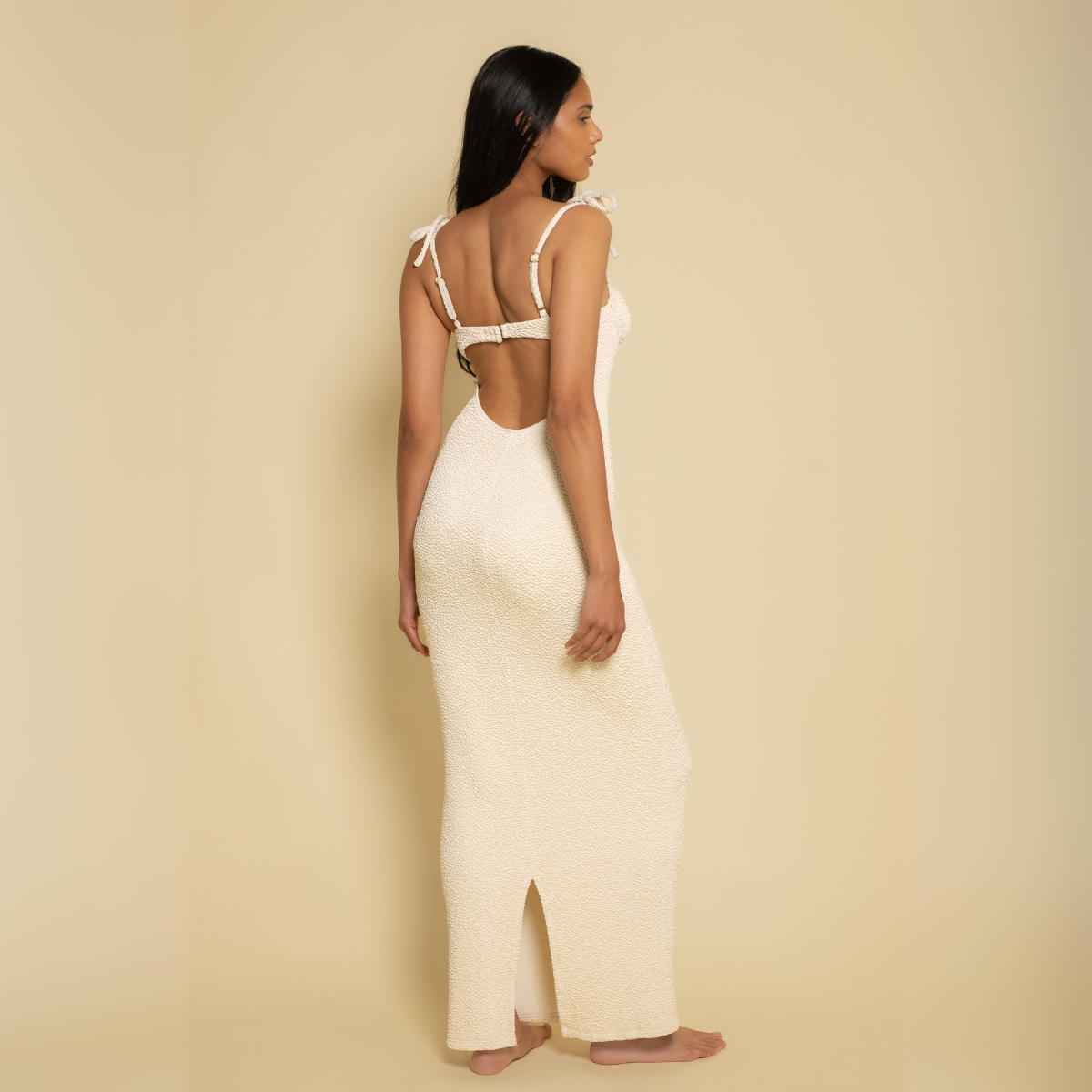 Oat Texture Petal Long Slip Dress