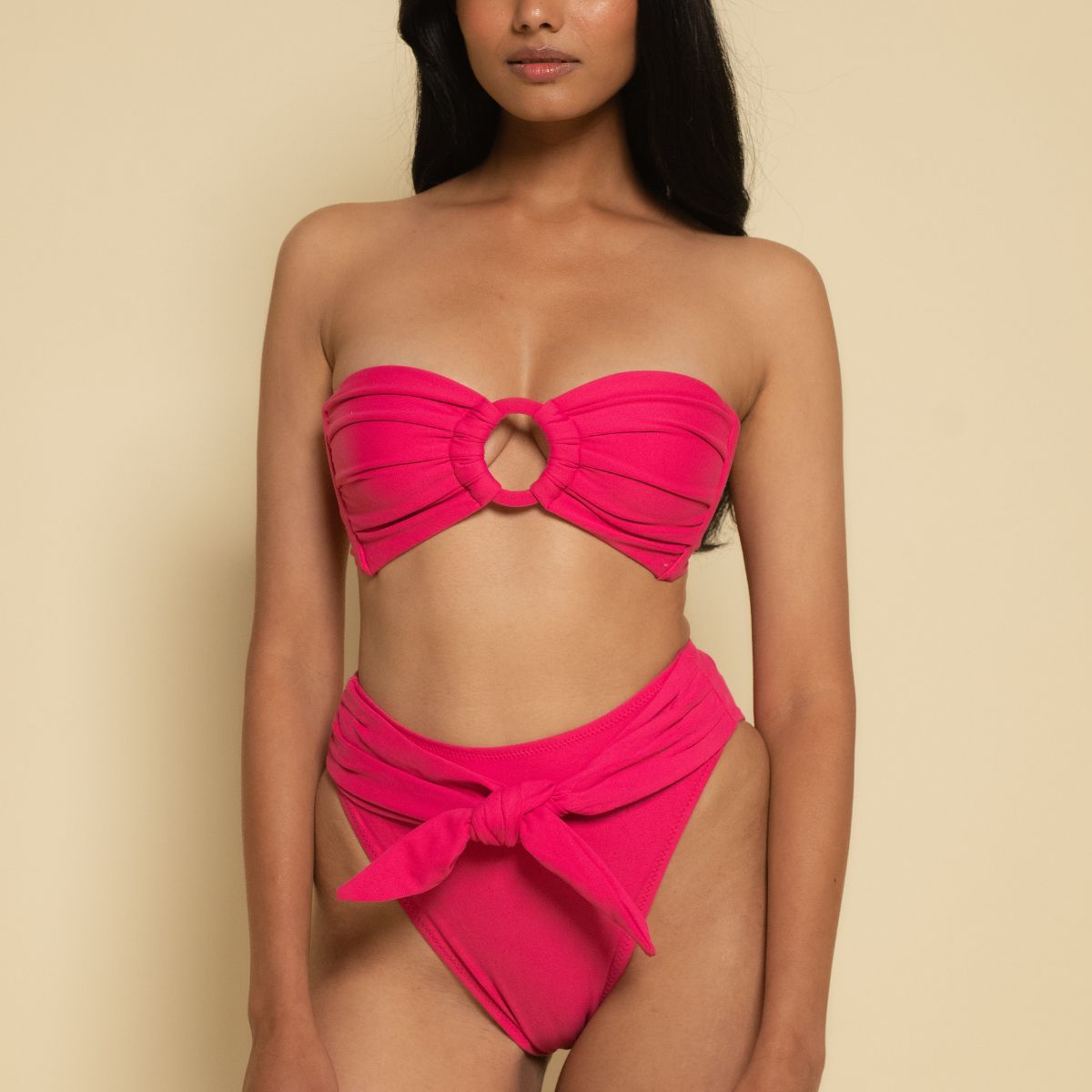 Raspberry Tori Ties Bandeau Bikini Top