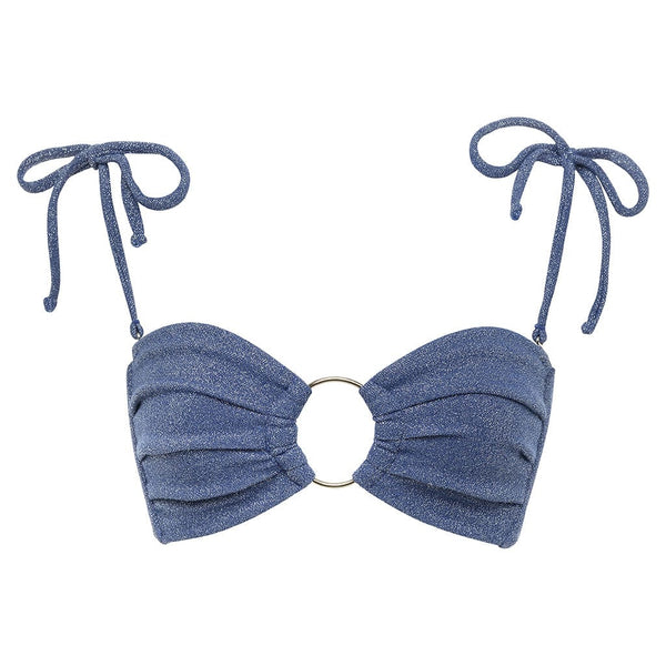 Sky Sparkle Tori Ties Bandeau Bikini Top