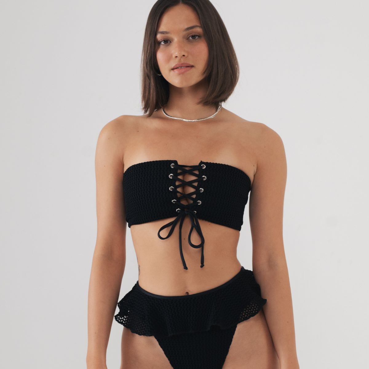 Black Crochet Corset Bikini Top