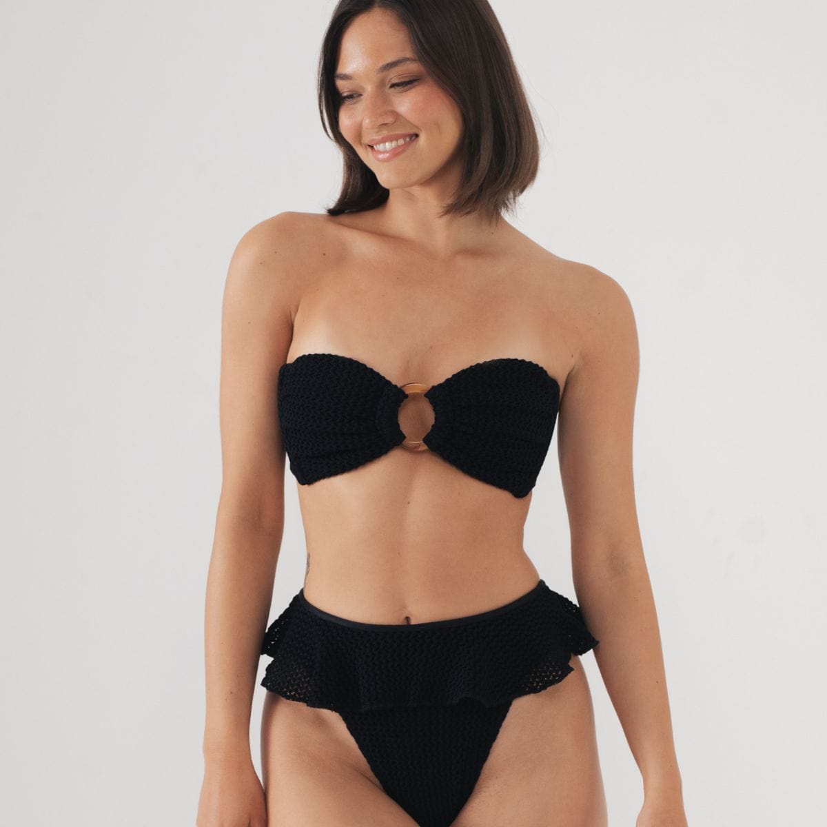 Black Crochet Tamarindo Ruffle Bikini Bottom