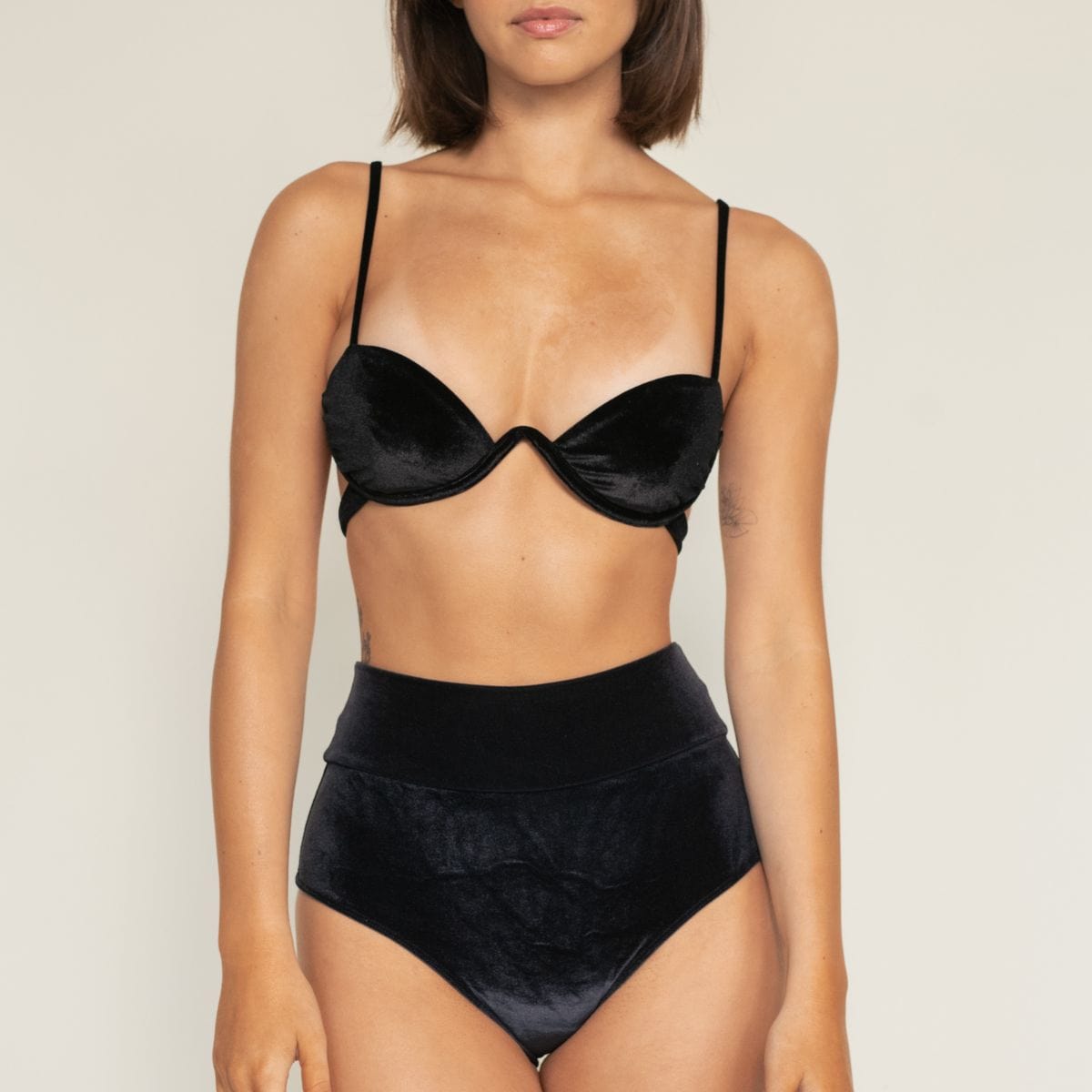 High waisted cheap velvet bikini