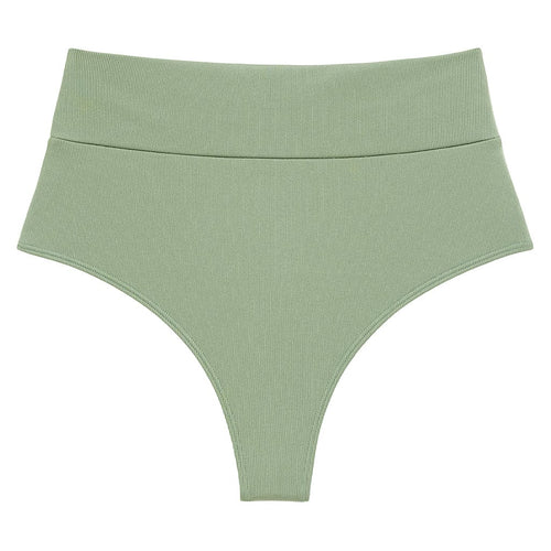 Sage Green Rib Added Coverage High Rise Bikini Bottom