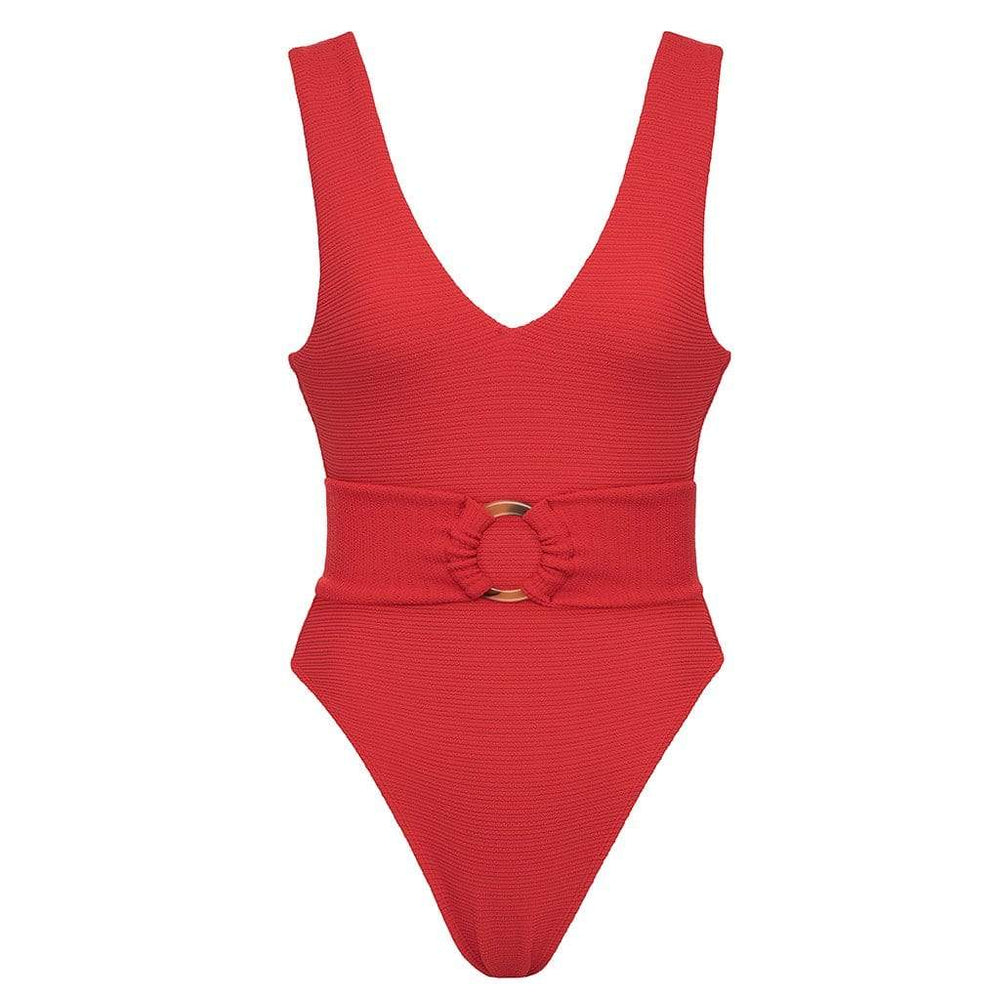 Crimson Micro Scrunch Kim One-Piece w/Belt | Montce Swim